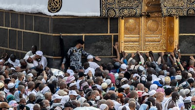 Pilgrims perform the farewell circumambulation of the Kaaba at the Grand Mosque in Makkah. AFP