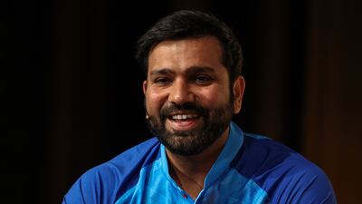 Rohit Sharma talks to the media in Melbourne. Getty