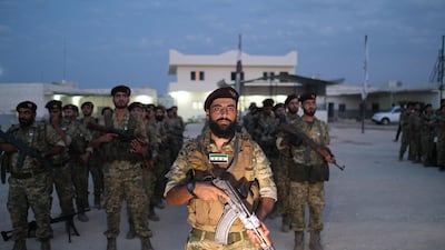 Turkey-backed members of Syrian National Army prepare for moving to Turkey for an expected military operation by Turkey into Kurdish areas of northern Syria, in Azas near Turkey border, Syria. US President Donald J. Trump announced the withdrawal of US troops from the area ahead of the anticipated action by Turkish President Recep Tayyip Erdogan. EPA