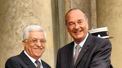 Palestinian leader Mahmoud Abbas (left) meets French President Jacques Chirac at the Elysee Palace in Paris, France. Getty Images