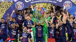 BUDAPEST, HUNGARY - MAY 30: Marquinhos of Paris Saint-Germain lifts the UEFA Champions League trophy after his team's victory in the UEFA Champions League Final 2026 match between Paris Saint-Germain and Arsenal FC at Puskas Arena on May 30, 2026 in Budapest, Hungary. (Photo by Carl Recine / Getty Images)
