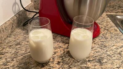 Step 3: Prepare glasses, or mugs, with ice and the milk of your choice.