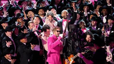 Ryan Gosling performs the song I'm Just Ken from the Barbie film during the Oscars ceremony, at the Dolby Theatre in Hollywood, Los Angeles. AP