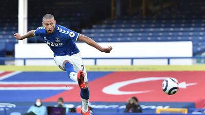 Richarlison has a shot on goal against Crystal Palace. Getty Images