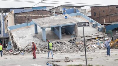 A general view shows a damaged building after a 7.8 magnitude earthquake in Guayaquil, Ecuador. EPA