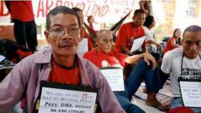 Jose Angeles, along with other landless farmers, is on a hunger strike outside the Philippines House of Representatives in Manila.