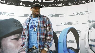 Curtis '50 Cent' Jackson promotes the SMS headphones at a press conference held at the Dubai World Trade Center. Jeffrey E Biteng / The National