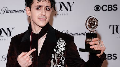 Moroccan-American actor Ali Louis Bourzgui with his Tony Award for Best Performance by an Actor in a Featured Role in a Musical for The Lost Boys. Reuters