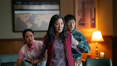 Stephanie Hsu, Michelle Yeoh and Ke Huy Quan in Everything Everywhere All at Once. Allyson Riggs / A24 Films