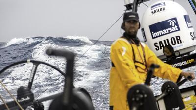 Abu Dhabi Ocean Racing's Azzam sails along near the end of the the first leg in Cape Town, South Africa, during the 2014/15 Volvo Ocean Race. Matt Knighton / Abu Dhabi Ocean Racing / Volvo Ocean Race / October 31, 2014