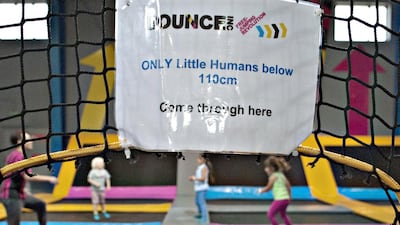 Children below 110 centimeters have their own private trampoline cage at Bounce. Jeff Topping / For The National