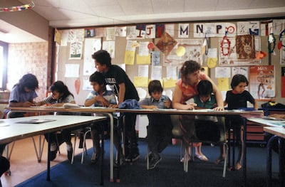 Aboriginal school children being taught in class to speak in their indigenous language is important. Alamy Stock Photo