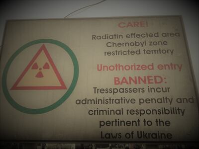 A November 2016 file photo shows the entrance sign to the Chernobyl exclusion zone. Photo: Stephen Starr