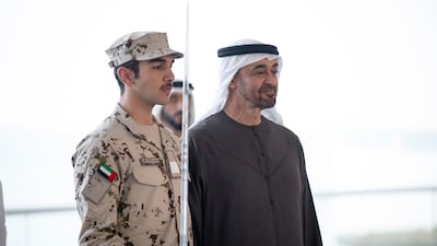 Sheikh Mohammed was awarded the International Sword, an honour given to the best cadet following the British military academy’s gruelling 44-week course. Photo: Omar Askar / UAE Presidential Court