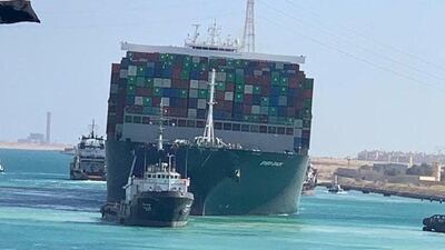 Ship Ever Given, one of the world's largest container ships, is seen after it was fully floated in Suez Canal, Egypt. Suez Canal Authority/Handout via Reuters