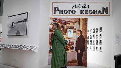 Palestinian-Armenian artist Kegham Dhegalian Junior at the Photo Kegham of Gaza: Unboxing exhibition, dedicated to the work of his grandfather, Kegham Dhegalian Senior, at the Marseille Photo Centre in France. AFP