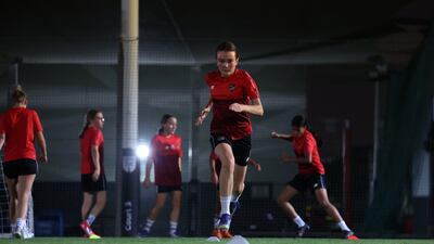 Lily Cuddihy training with her academy, Go-Pro. Lily who represents the UAE in age group football played for the Sunderland academy in the UK against Rangers this summer. Chris Whiteoak / The National