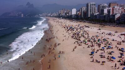 Aerial view of people enjoying Ipanema beach in Rio de Janeiro, Brazil. AFP
