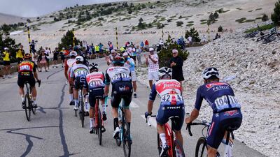 Breakaway riders climb Mont Ventoux during Stage 11.
