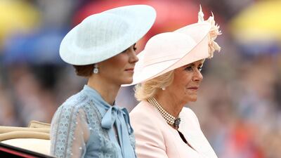 Catherine, Duchess of Cambridge and Camilla, Duchess of Cornwall, arrive on Day 1 of Royal Ascot. Getty Images