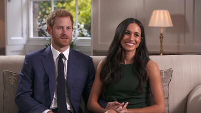 Prince Harry and Meghan Markle speaking about their engagement in November 2017. AP