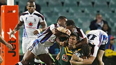 Australia's Steve Price pulled up during a practice drill.