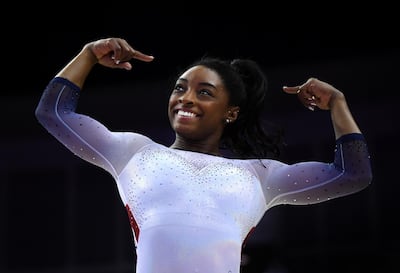 Simone Biles of the USA competing in London. Getty Images