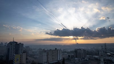 Rockets are fired toward Israel from Gaza on Saturday. AP