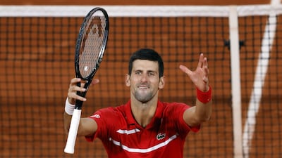 Novak Djokovic after beating Stefanos Tsitsipas in their French Open semi-final. EPA