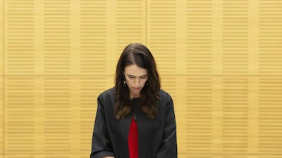 New Zealand Prime Minister Jacinda Ardern observes a minute of silence for victims of the White Island tragedy during a cabinet meeting in Wellington, New Zealand. EPA