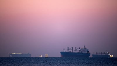 Ships and boats are seen at the entrance of Suez Canal on March 29, 2021. Egypt is estimated to be incurring a revenue loss of $16 million per day due to the grounding of a massive container ship in the Canal. Getty