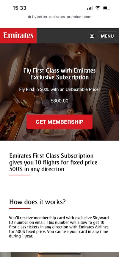 An example of the Emirates scam circulating on social media. Instagram