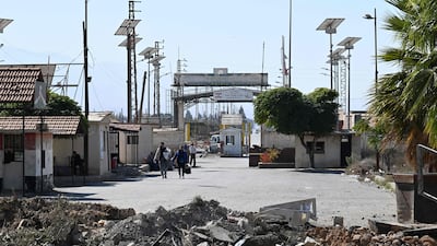 A crater near the Jusiya border crossing between Syria and Lebanon, one of several Syrian sites hit by recent Israeli air strikes. AFP