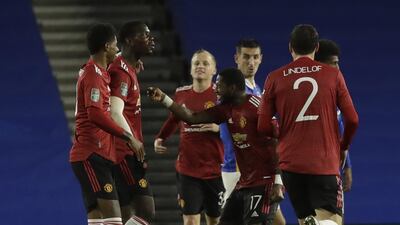 Paul Pogba (2-L) celebrates his strike. EPA