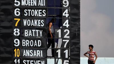 The scoreboard operators watch play during day one of the tour match between a Bangladesh Cricket Board XI and England at MA Aziz stadium in Chittagong, Bangladesh. Gareth Copley / Getty Images