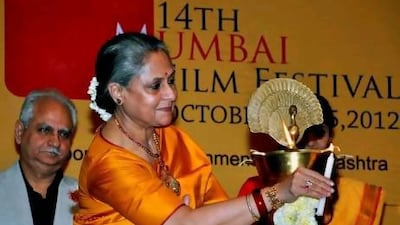 Jaya Bachchan lights a lamp at the opening ceremony of the 14th Mumbai Film Festival. AFP