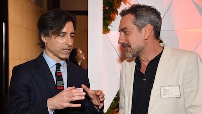 Filmmaker Noah Baumbach speaks with director Todd Phillips. AFP
