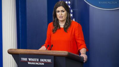 Sarah Huckabee Sanders, White House press secretary-designate, at a press briefing after the sudden resignation of her boss, press secretary Sean Spicer, on July 21, 2017. Zach Gibson/Bloomberg