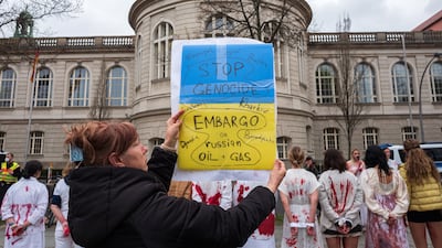Protesters in Berlin demand an end to German imports of Russian gas and oil. Greenpeace has condemned the UK for continuing to receive shipments of fuel from Russia. Getty