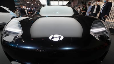 A Hyundai Ioniq 6 concept car from the front. Reuters