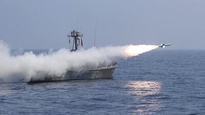 A missile is fired from a warship during an Iranian military drill. AFP