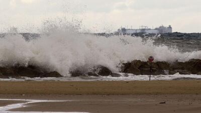 Choppy seas is near coastal town of Netanya, north of Tel Aviv. A winter weather front that is forecast to bring several days of rain and snow for the region, and a steep drop in temperature, has reached Israel. Jack Guez / AFP Photo