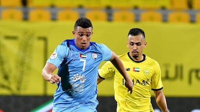 Brazilian striker Romulo, left, will have a key role to play for Al Dhafra in the President's Cup final against Shabab Al Ahli. Courtesy AGL