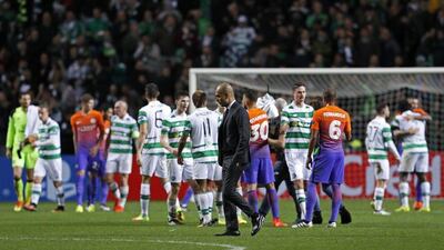 Manchester City manager Pep Guardiola shown after the Champions League Group C match against Celtic in Glasgow. Lee Smith / Reuters