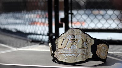 A UFC champonship belt next to the octagon for UFC 112. Sammy Dallal / The National