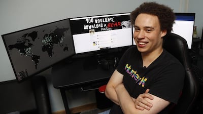 British IT expert Marcus Hutchins who has been branded a hero for slowing down the WannaCry global cyber attack, sitting at his workstation in Ilfracombe, England on May 15, 2017. Mr Hutchins says he does not consider himself a hero but fights malware because it's 'the right thing to do'. Frank Augstein/AP Photo