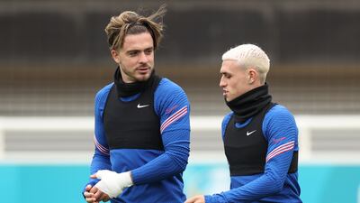 Phil Foden, right, will have to wait to team up with Jack Grealish at Manchester City. Reuters