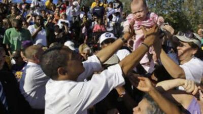 A file photo showing Barack Obama at a rally at Ault Park in Cincinnati.