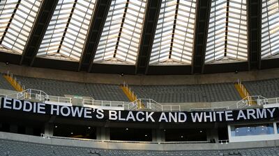 A view of a Newcastle United banner showing support for manager Eddie Howe. Getty