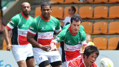 The UAE Rugby Sevens team, in green, were disappointed in hearing they had not been entered to compete at the Asian Games in South Korea ahead of playing in Hong Kong for the Asian Sevens Series. ‘The boys were upset with the news and did not perform well,’ Mohammed Shaker, the UAE manager, said. ‘To hear that beore the tournament upset them and left them feeling down.’ UAE Rugby Federation